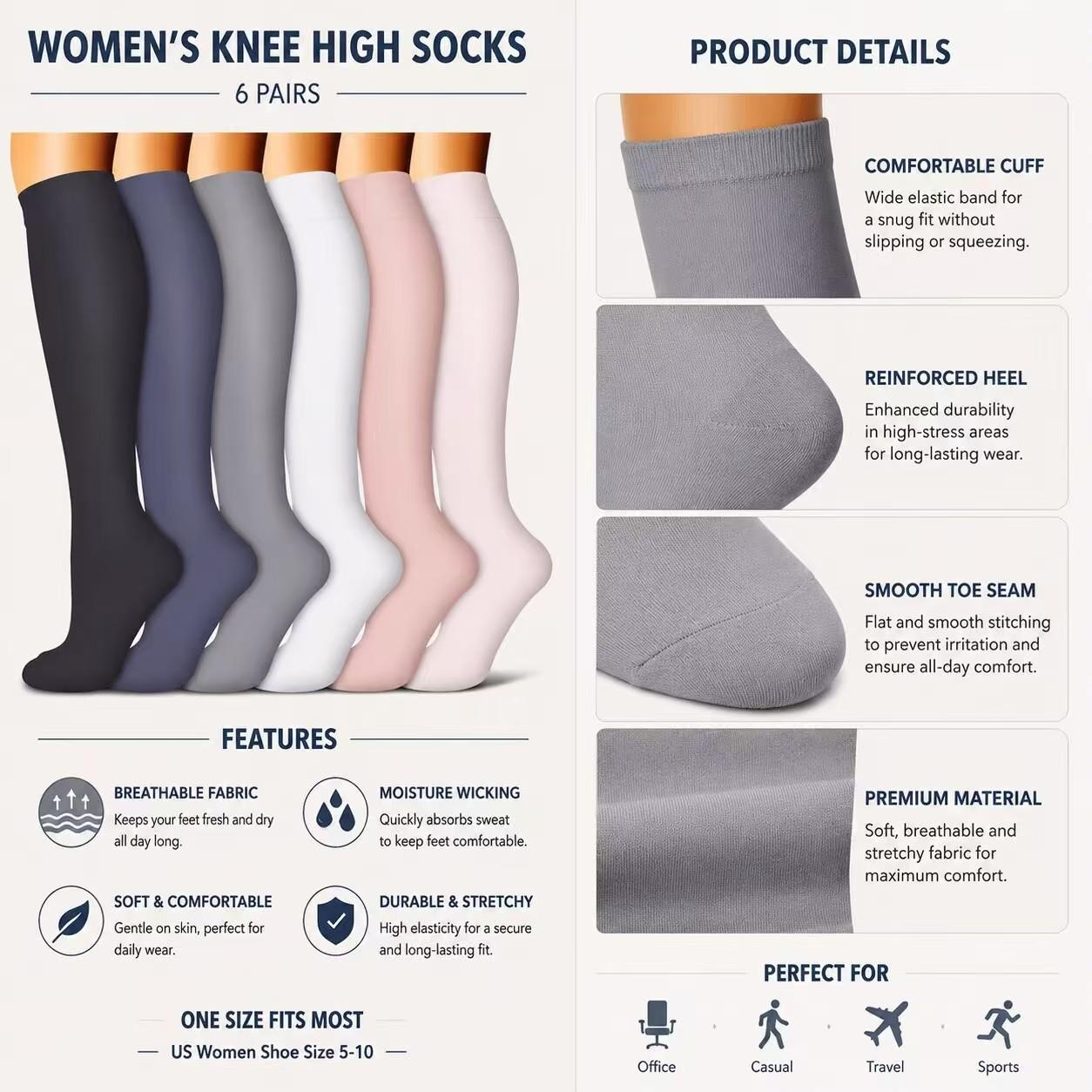 6-Pack Compression Socks — All-Day Support & Comfort!