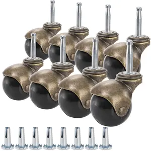8 Pack 2 Inch Ball Caster Wheels with Swivel Stem, Antique Brass Casters with Mounting Stem Sleeve (5/16" x 1-1/2") for Furniture Chairs Sofa Cabinets