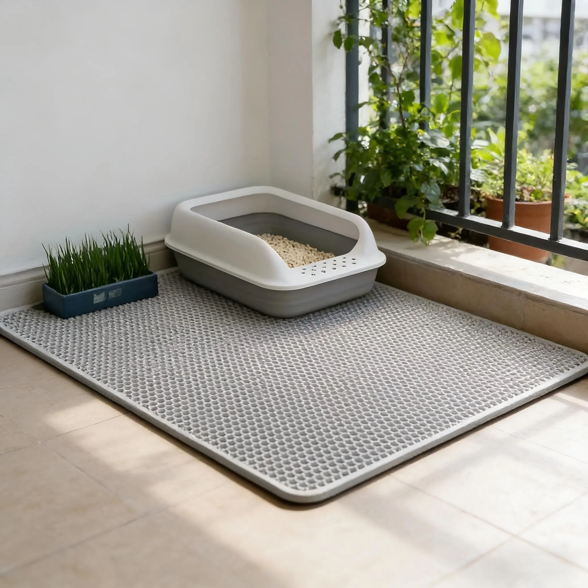 Honeycomb Cat Litter Mat - Extra Large Dual Layer Waterproof Shield for Mess, Tracking Prevention, Anti-Odor, Easy Wash Clean, Washable Reuse, Fits Large Litter Boxes, Keeps Floors Clean Longer (4 Sizes Available)