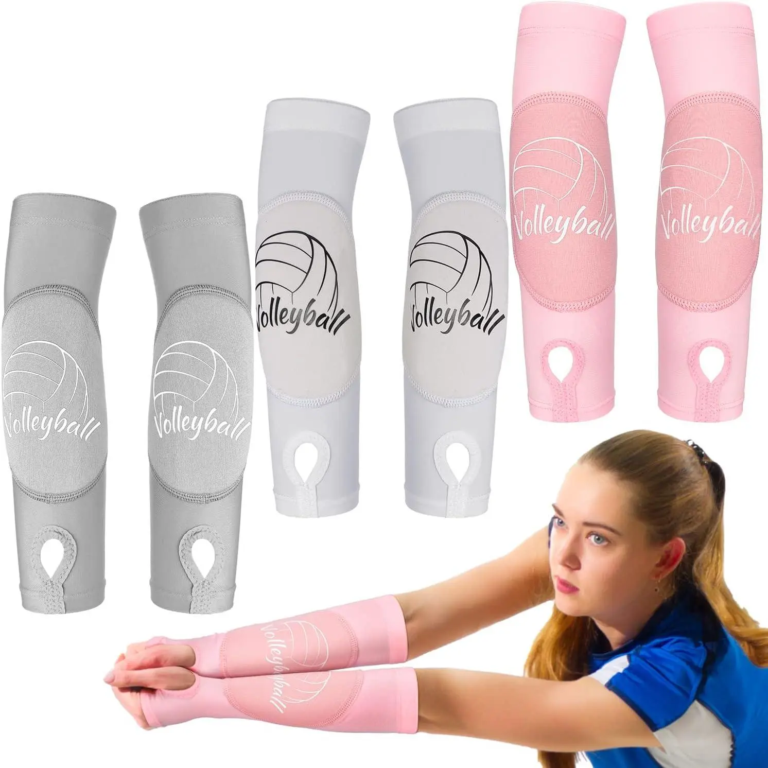 3 Pairs Volleyball Arm Sleeves Passing Arm Pads Training Hitting Wrist Guard with Protection Pads and Thumb Hole