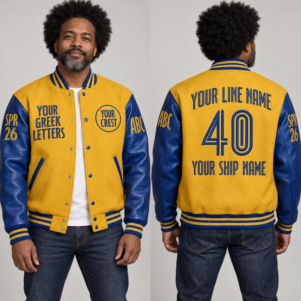 Men's Custom Crossing & Reunion Wool Varsity Jacket - Art Deco Geometric Design, XS-5XL Sizes
