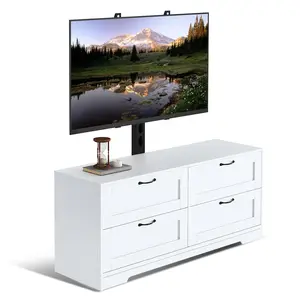 Modern TV Stand with Adjustable Mount for 32-80" TVs – 4 Storage Drawers – Wood Media Console Table – Global Dresser for Bedroom & Living Room
