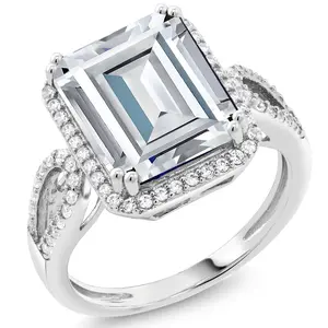 Gem Stone King 5-8 Cttw Halo Ring for Women | 925 Sterling Silver | Emerald Cut 12X10MM | Gemstone Birthstone | Fine Jewelry for Her Mom Wife | Available in Size 5, 6, 7, 8, 9