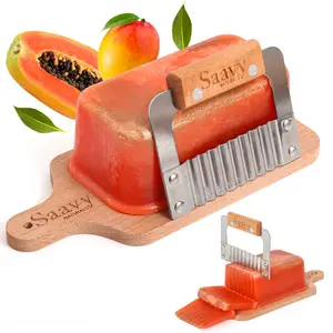 Saavy Naturals Mango Papaya Artisan Soap Loaf Gift Set – 1 lb Fresh-Cut Soap + Cutter – Tropical Cleanse