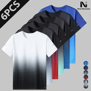 Men's 6 Pack Gradient Ombre Print Short Sleeve T-Shirt Set, Crew Neck Casual Tees, Trendy Streetwear Summer Tops for Daily Wear Gym Workout and Beach Vacation