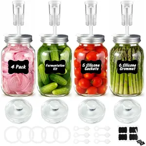 Fermentation Kit for Wide Mouth Mason Fermentation Jar, Fermentation Kit with 4 Glass Fermentation Weights,4 Fermenting ,4 Airlocks,5  Gaskets,6  Grommets, 9 Stickers(No Jars)