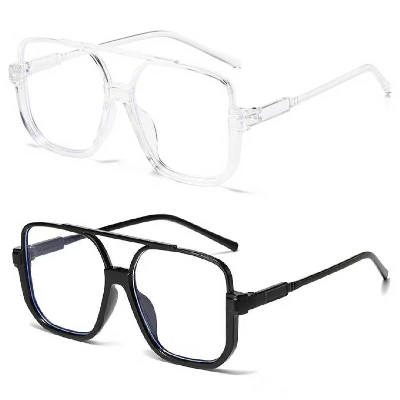 2-Pack Oversized Square Double Bridge Sunglasses,Fashion Y2K American Retro Versatile Casual Sun Glasses,UV Protection Aviator Shades