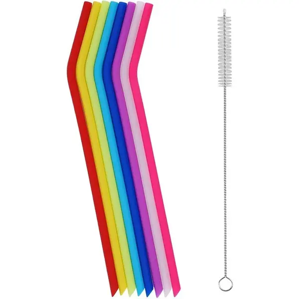 8PCS Reusable Silicone Drinking Straws for 20oz 30oz Tumblers | Food Grade BPA-Free, Includes 1 Cleaning Brush, Flexible Design, Fits Mason Jars & Smoothies, Dishwasher Safe, Easy to Clean
