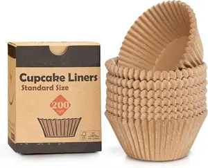 Non-stick 200pcs Standard Cupcake Liners for Baking, Natural, Food-grade Cupcake Wrapper, Greaseproof Parchment Muffin Liners