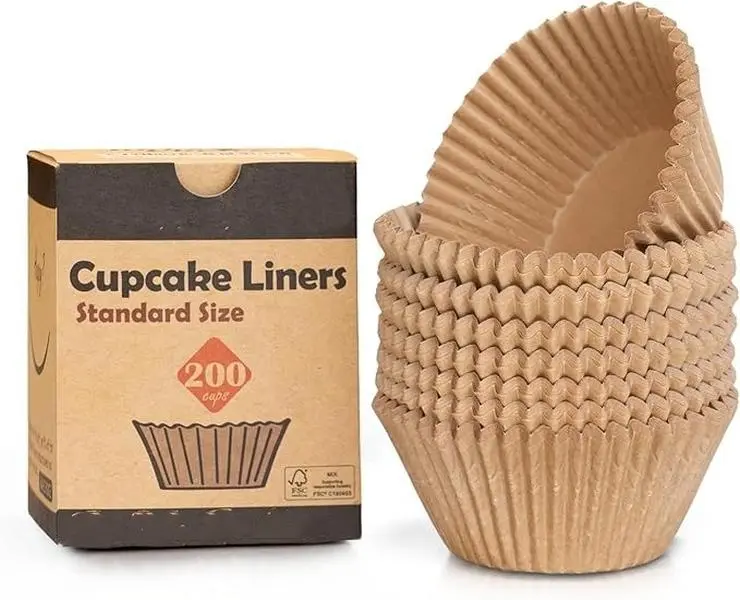 Non-stick 200pcs Standard Cupcake Liners for Baking, Natural, Food-grade Cupcake Wrapper, Greaseproof Parchment Muffin Liners