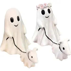 Ghost Walking Dog Statue Decor Statue - Spooky Halloween Decor| Cute Resin Figurine for Porch, Garden & Shelf | Indoor/Outdoor Halloween Decoration