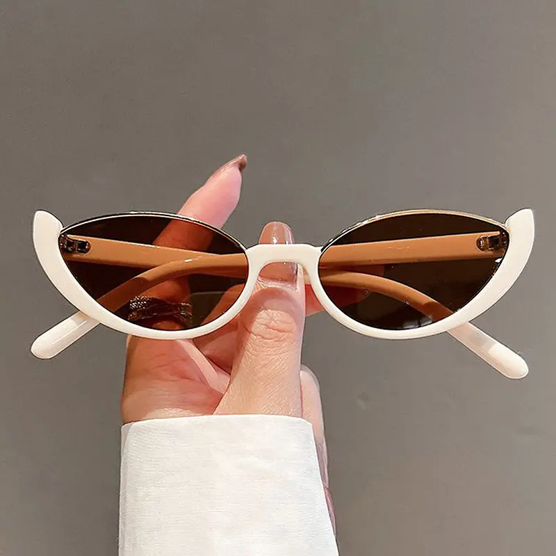 Women's Retro Cat Eye Sunglasses, Fashion Y2K White Frame UV400 Sun Glasses, Trendy INS Style Streetwear Shades