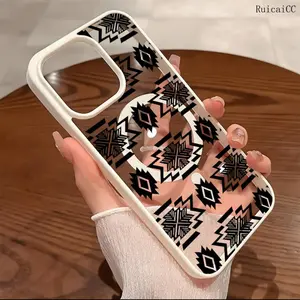 Premium Magnetic Phone Cases for iPhone 11-17 Pro Max Western Geometry y2k MagSafe Ready Anti-Fall TPU Shockproof Protection Cover