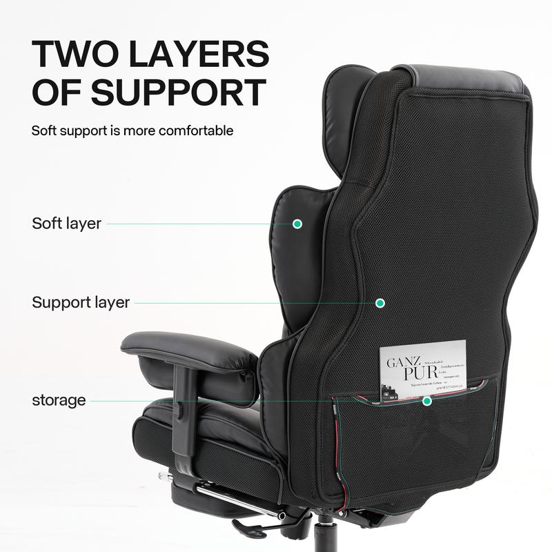 Gzagdecr Big and Tall Office Chair 400lbs PU Leather High Back Gaming Chair with Foot Rest Reclining Executive Ergonomic Office Chairs Lumbar Support Computer Chair Adjustable Armrests
