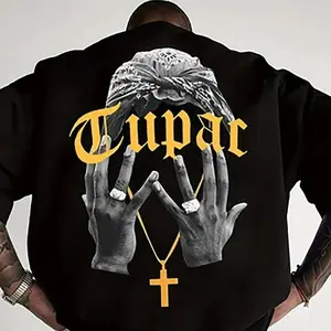 2PAC Graphic Back Printed Crew Neck Unisex Tee, Short Sleeve Streetwear T-shirt for Summer, Casual Comfy Top Gift for Men and Women
