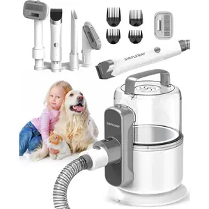 Dog Vacuum Grooming Kit for Shedding: Professional Hair Clippers Pet Groomer - Strong Suction Cleaner Deshedding Tool Fur Brush Attachment Trimmer for Home Cat (Pale White)