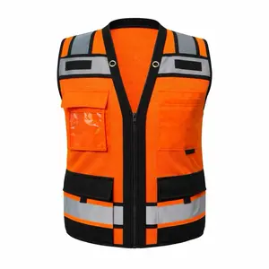Superintendent Vest, High Visibility Reflective Safety, Mesh Safety Vest with Zipper and Multi Pockets (American Size)