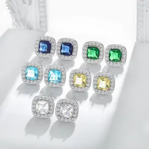 Square Emerald Cut Stud Earrings, 4-Prong Solitaire Setting, Classic Solitaire Earrings for Women Viral Square Emerald Earrings, 4-Prong Solitaire Studs, Must-Have Classic Gemstone Jewelry utah  permanent  jewelry Sterling Silver Birthstone Necklace cubic