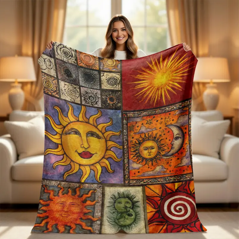 Retro Whimsigoth Celestial Collage Throw Blanket - Vintage Sun and Moon Aesthetic   Blanket - Mystical 90s Art Room Decor - Eclectic Soft   Blanket for Bed & Couch