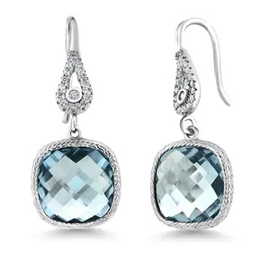 11.00 Cttw Simulated Aquamarine Dangle Earrings For Women | 925 Sterling Silver | March Birthstone | Cushion Cut 30X12MM | Fine Jewelry Gifts for Women Mom Wife Her