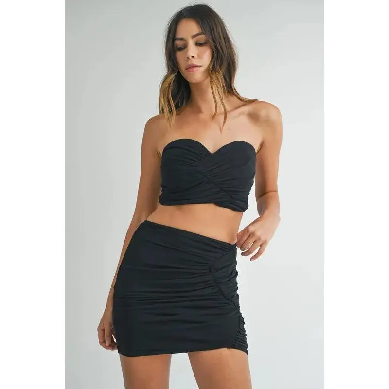 MABLE Ruched Tube Crop Top and Skirt Set raving outfit rave girls outfits