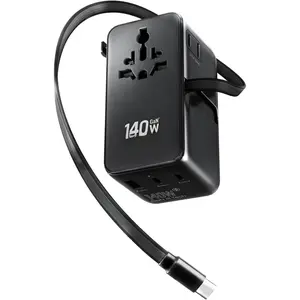 Universal Travel Adapter, 140W GaN 3.0 European Travel Plug Adapter with Built-in USB-C , 6 in 1 USB-C PD   Universal Adapter for Worldwide Travel-EU/UK//AUS