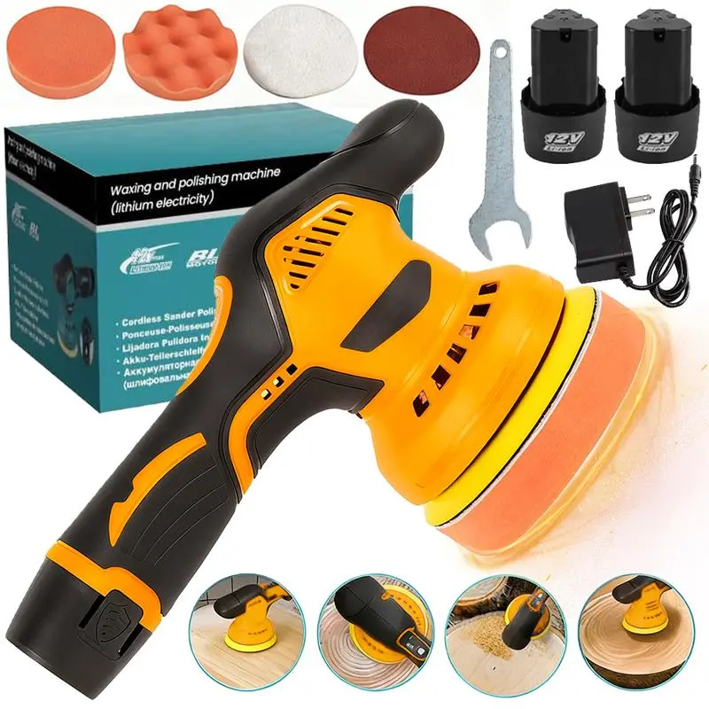 6" Compact Buffer Cordless Orbital Polisher Mini Tool Kit, 8-Speed Settings (2800-5500RPM) 12V Rechargeable Power Tool with 2 Pack Batteries+Charger for Car Detailing, Scratch Rem., Polishing and Buffing (for Enthusiasts)