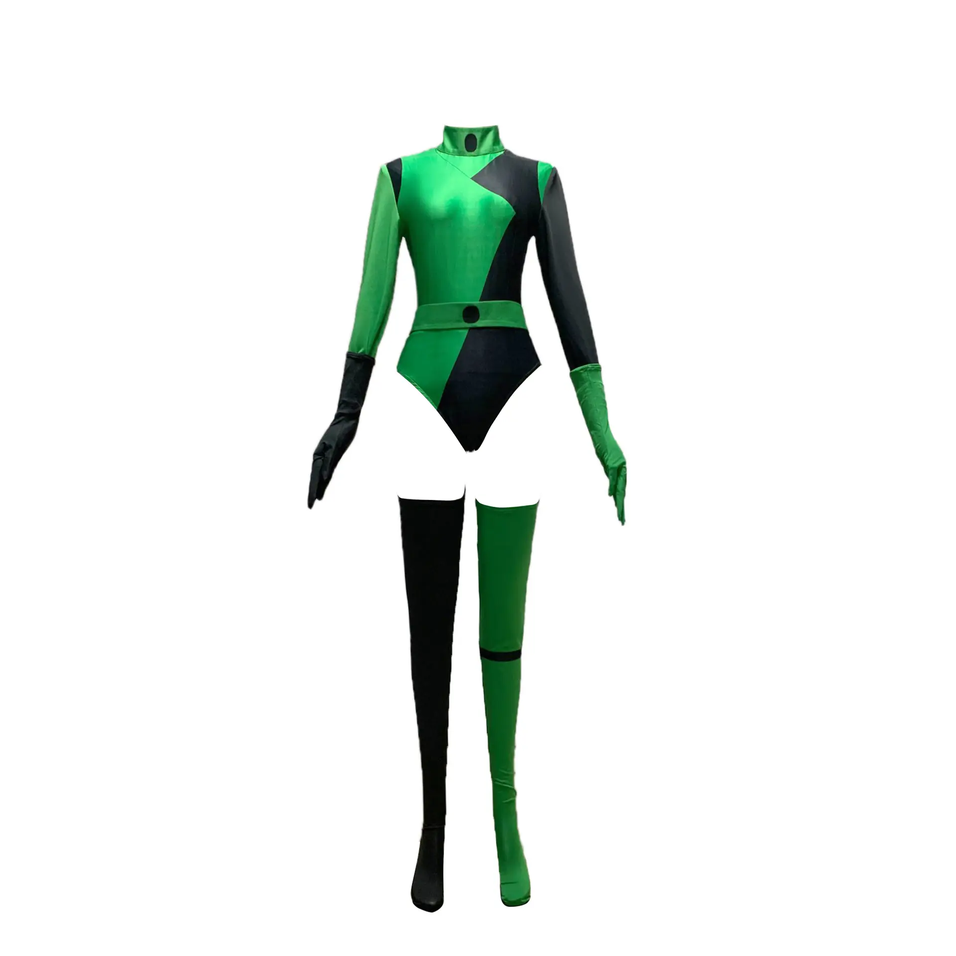 Women's Shego Halloween Costume, Basic Fitted Long Sleeve Jumpsuit for Adults, Color Block Super Villain Cosplay with Gloves, Polyester, All Seasons