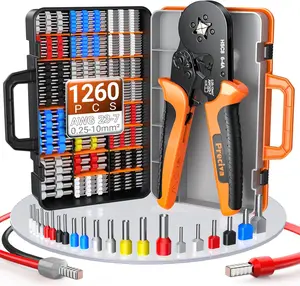Preciva Ferrule Crimping Tool Kit with Portable Suitcase, Square Crimping Pliers for AWG 23-7 Ratchet Crimper with 1000PCS Single and 260PCS Twin Ferrules Connectors