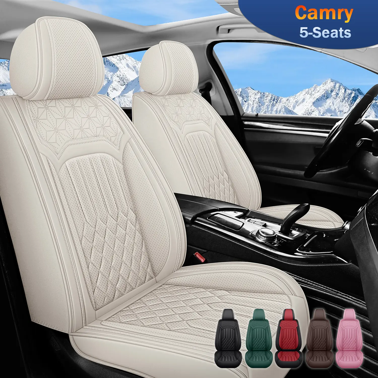 Premium Seat Covers for Toyota Camry 2001-2026, Nappa Leather Car Seat Covers & Seat Cushion, Breathable, Anti-slip, Wear-Resistant, All-Season Comfort