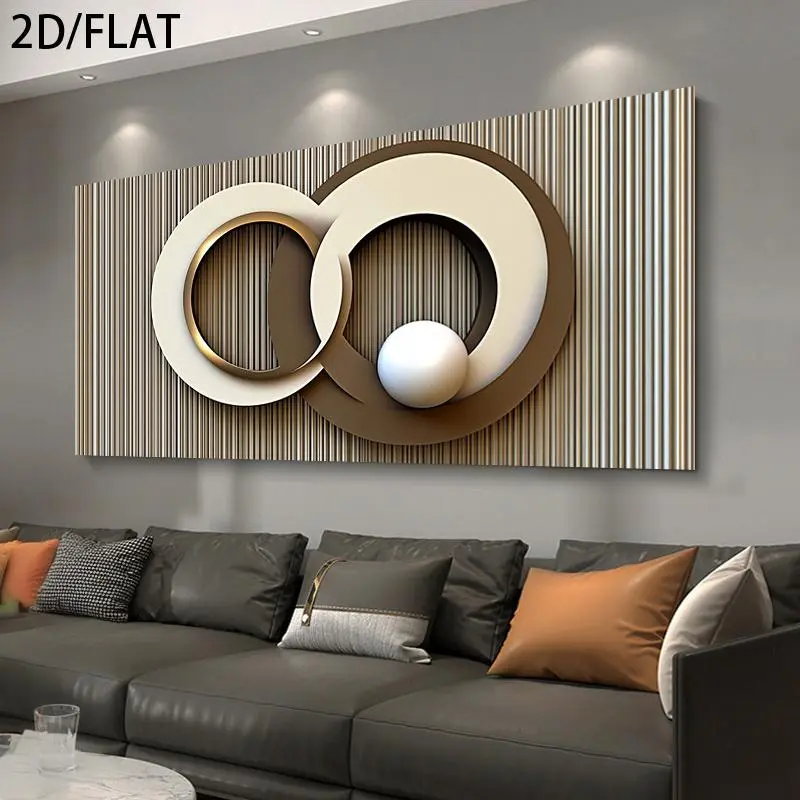2D Flat 1pc Modern Large Wall Art Canvas Print - Minimalist Abstract Geometric Design Poster Decor, Neutral-Toned Interlocking Circles, Frameless 2D Flat Print, Suitable for Living Room, Bedroom, Office Decor, Indoor/Outdoor Use, Modern Home Decor