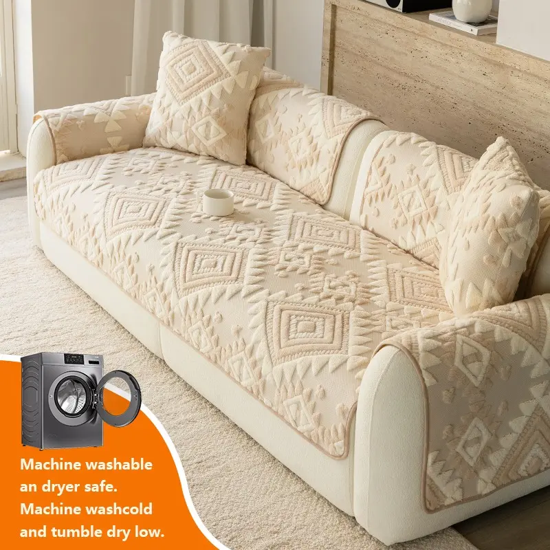 1pc Sofa Cover Plush Sofa Cushion, Slipcover For Sofa, All-Season Universal Modern Design, Anti-Slip Durable Pet-Friendly Washable Warm Seat Pad