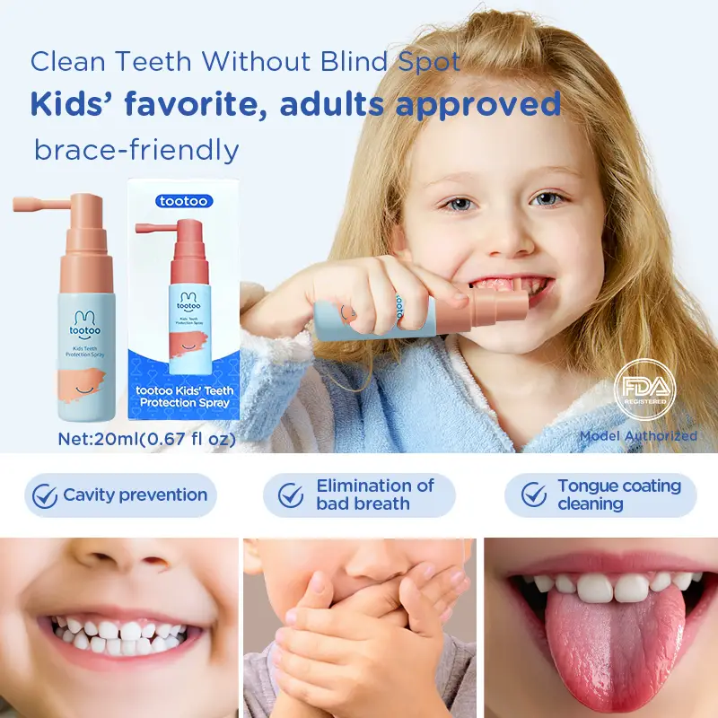 tootoo Kids Oral Spray, Toddler Toothpaste Helper Natural Cavity Defense & Fresh Breath, Grape Flavor with Xylitol & Probiotic, Fluoride Free, 20ml