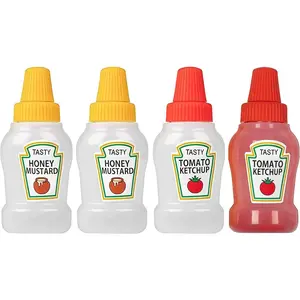 4 count Mini Ketchup Bottles for Lunch Box, 25ml Salad Dressing Containers Small Condiment Squeeze Bottles for Sauce