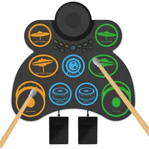 Electric Drum Set,  Drum Practice Pad - with Speaker &  Support Dtx Gaming. Roll-Up E Drum Kit For  And Adults (polychromatic)
