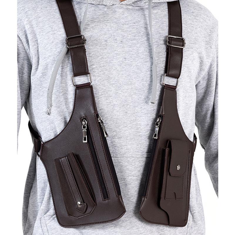 Men's retro strap underarm shoulder bag, multi-functional lightweight backpack, outdoor mobile phone bag, outdoor vest bag, multi-functional vest bag, multi-functional outdoor bag suitable for cycling, off-road, marathon, hiking, hiking, fitness, running