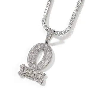 【PANDA Jewelry】Von Trendy Fully Inlaid VVS1 Cubic Zirconia Pendant O BLOCK Letter Pendant Necklace for Men and Women, Fashionable Hip-hop Necklace Pendant, Fadeless and Durable