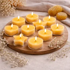 Hand-Poured Pure Beeswax Tea Lights in Clear Cups | Mixed Shape Candle Set