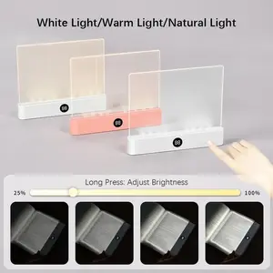 Rechargeable transparent LED flat reading lamp with timer and adjustable light panel, suitable for reading entire pages of books at night on the bed. It can be charged via USB. An interesting gift for readers, family members, and friends.