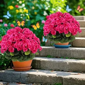 40 Large Heads, 8 Sets of Uv-Resistant Artificial Geraniums, Plastic Faux Flowers, Pink Synthetic Flowers with Green Leaves, Suitable for Indoor And Outdoor Decoration, Courtyards, Home Center Arrangements, And Special Occasions