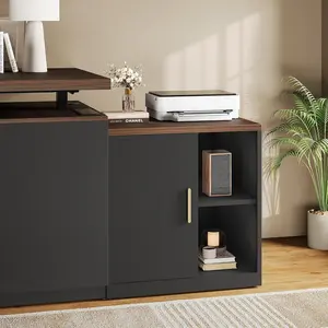 ModerMate File Cabinet Under Desk Storage Cabinet with Door, Printer Stands with Open Adjustable Shelves, 23" Tall End Side Table for Office, Living Room, and Study, Black Walnut