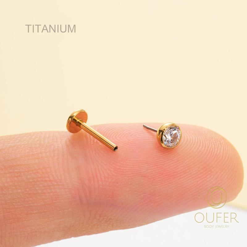 Oufer 16G Titanium Tiny Bezel CZ Threadless Push Pin Flat Back Helix Tragus Lobe Cartilage Earing Oufer 16G Titanium Tiny Bezel CZ Threadless Push Pin Flat Back Helix Tragus Lobe Cartilage Earing