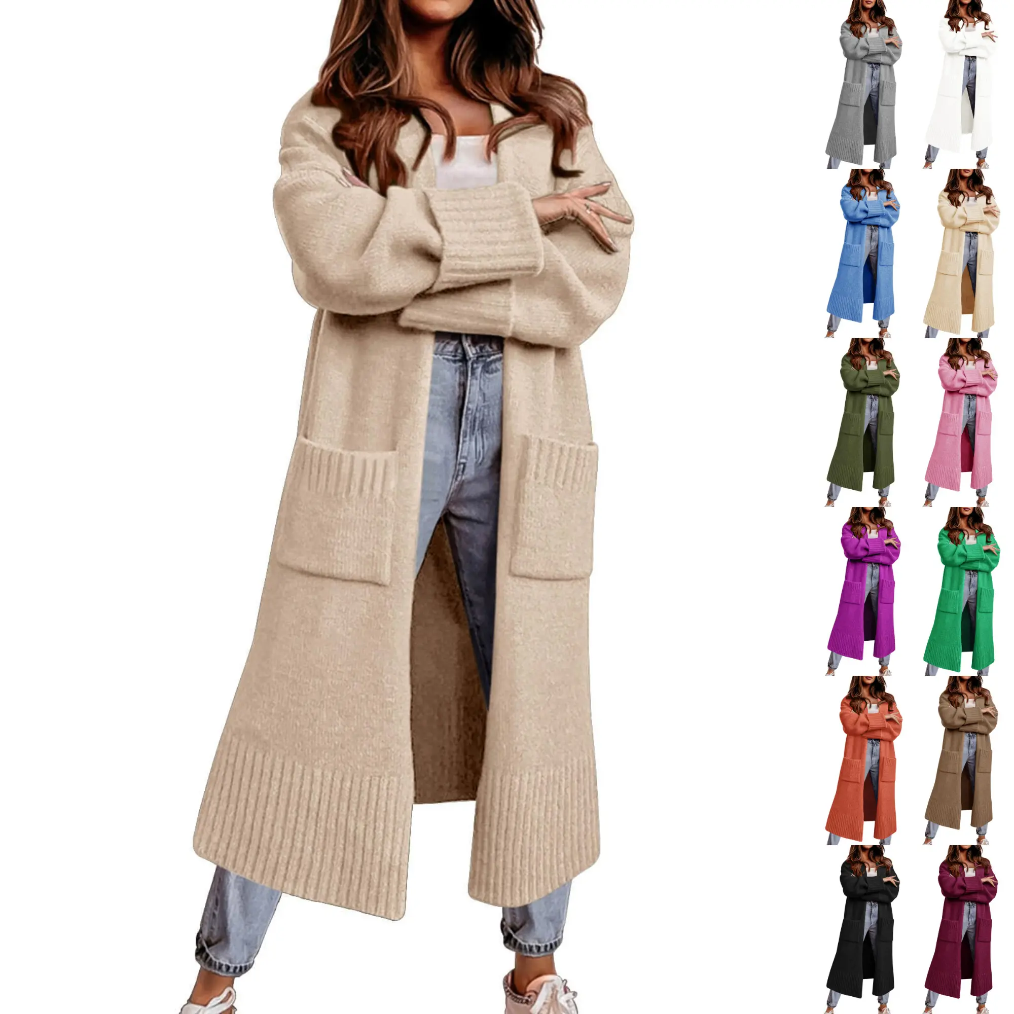 FMEYOA Long Cardigan Sweaters for Women 2025 Fall Open Front Knit Oversized Cardigans Duster Coat with Pockets