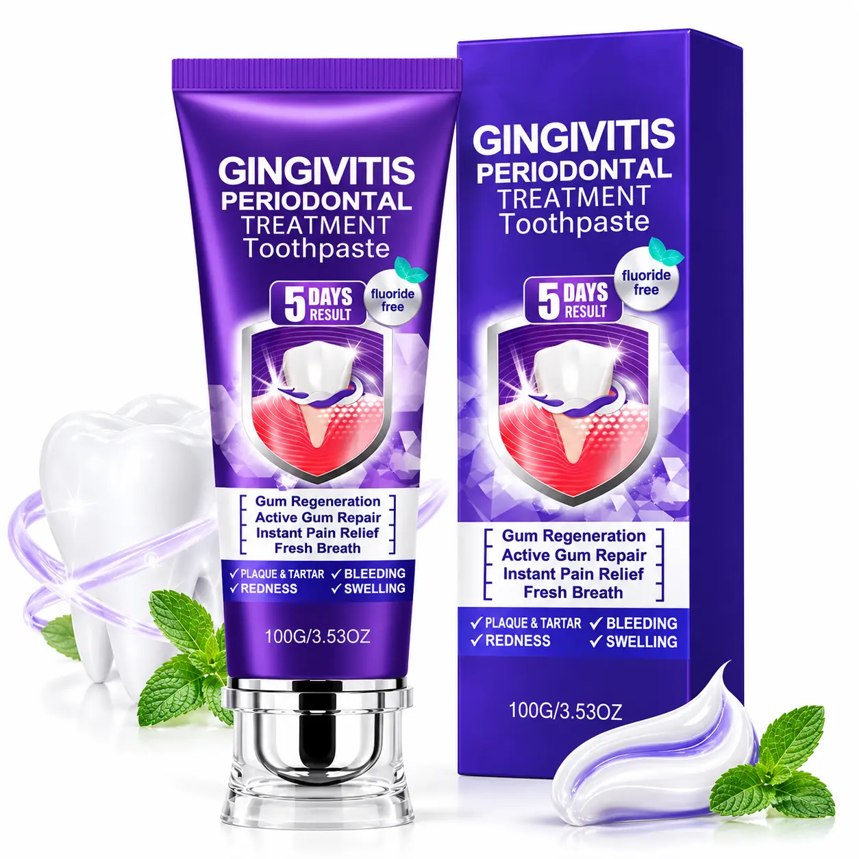 Gum Care Toothpaste 100g, Gingivitis & Periodontal Oral Care, Fluoride Free Toothpaste for Adults, Deep Cleaning Toothpaste for Plaque Removal, Fresh Breath, Sensitive Gums, Daily Teeth Cleaning for Men & Women
