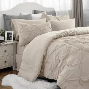 Twin XL Comforter - Extra 5 Dorm Sets, Pinch Pleat Ivory Bed in a Bag with Comforter, Sheets, Pillowcase  Sham