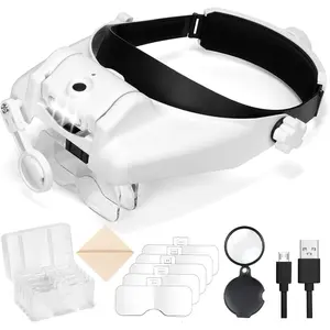 Magnifying Glass with Light Hands Free - 1X to 14X Magnifying Glasses for Close Work, Adjustable Jewelers Loupe Headset with 1x, 1.5X, 2X, 2.5X, 3.5X Lens for Hobby, , Crafts