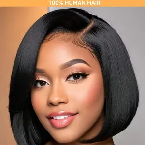 100% Human Hair Side Part T-Part Bob Wig with 13x4x1 Lace Front - Pre-Plucked 150% Density Straight Short Wigs for Women, Natural Color Versatile for All Ethnicities, Short Hair Wigs, Everyday Hairpiece, Sleek Hairpiece