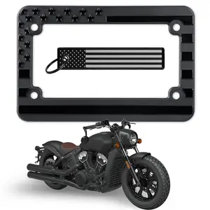 American Flag Motorcycle License Plate Frame Key Tag Combo. Black on Matte Black 3D Raised