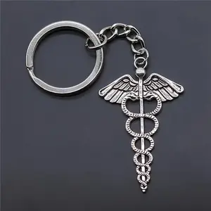 Vintage Snake Staff Keychain, Durable Silver Alloy, Perfect for Nurses and Medical Enthusiasts, Fashionable Keychain for Wallet, Bag, Backpack, Car