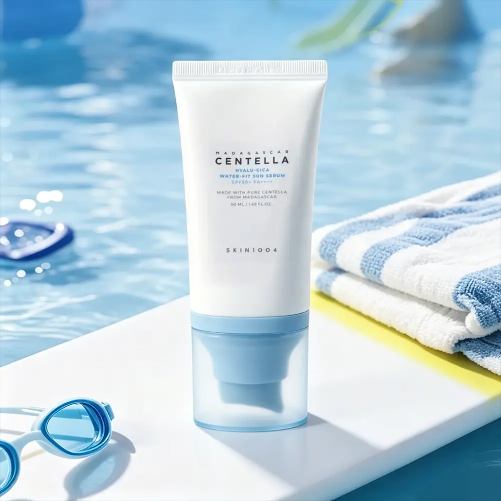 SKIN1004 Madagascar Centella Hyalu-Cica Water-Fit Sun Serum SPF50+ PA++++ 50ml, No White Cast Lightweight Korean Sunscreen, Cica Soothing UV Primer for Sensitive Oily Acne-Prone Skin, Hydrating Everyday Facial Sun Fluid